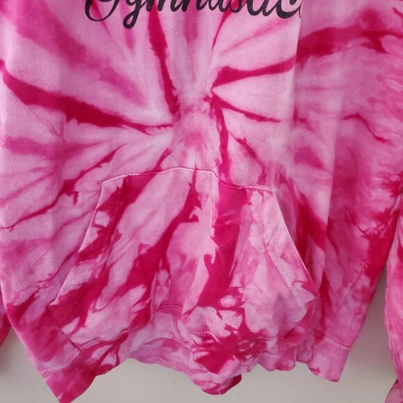 Womens Pink Tie Dye Hoodie Sweatshirt M Love Gymnastics Boho Hippie Athleisure - Picture 5 of 13